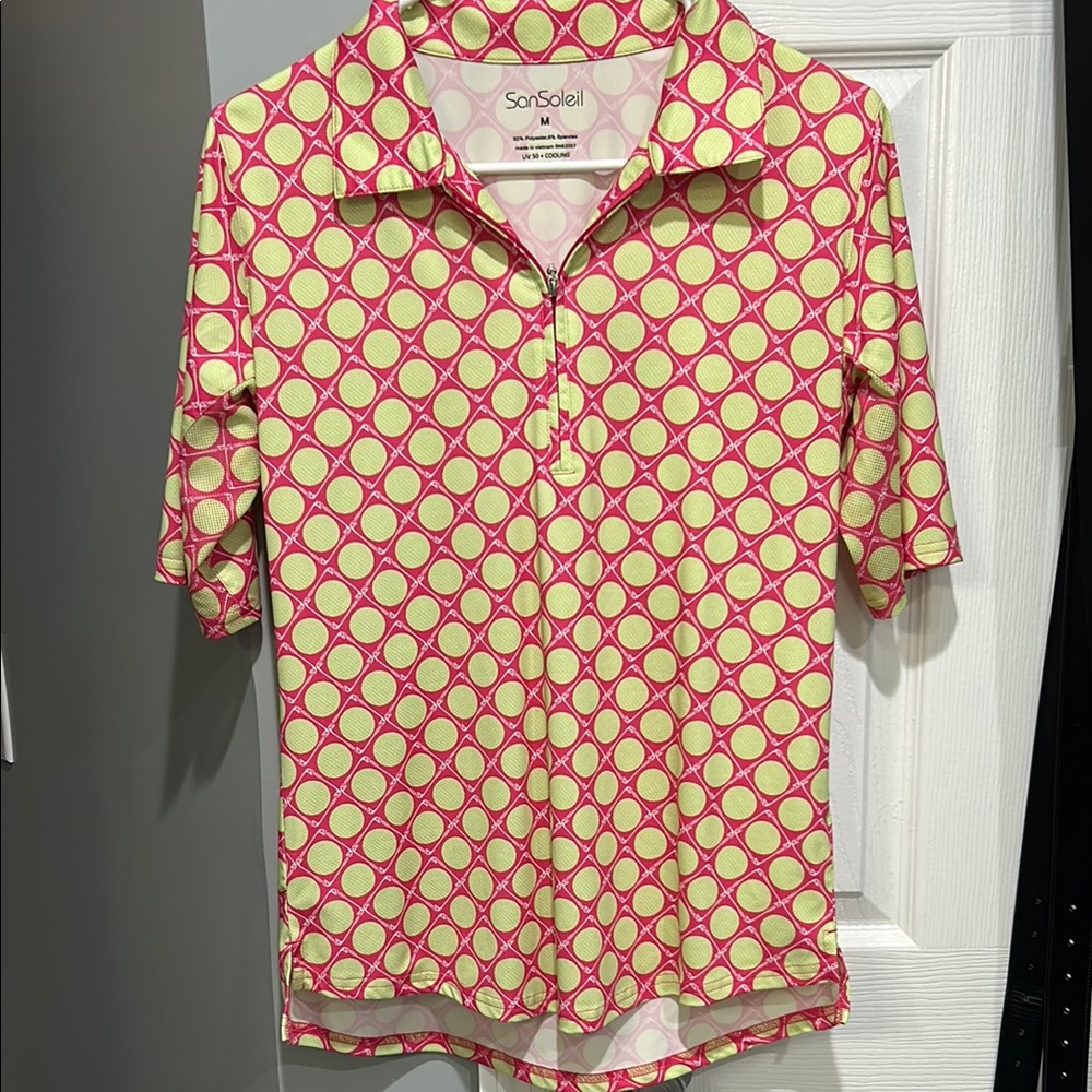 Women’s Pink and lime green golf shirt size medium